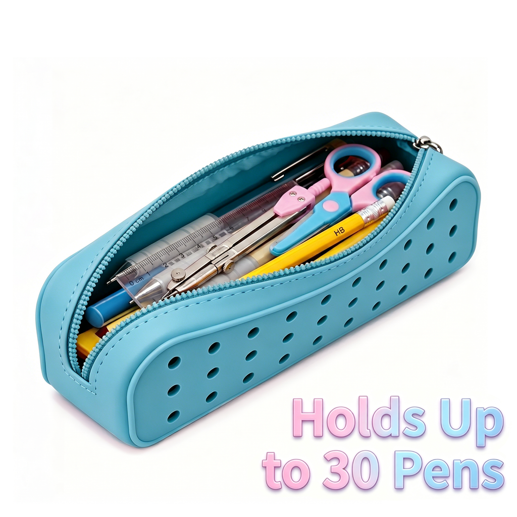 ENNUFO Blue Silicone Pencil Case, Fun Croc Pencil Pouch with 10 Custom Charms for Girls, Cute Zipper Bag for Kids School, Waterproof Organizer and Small Makeup Pouch (blue)