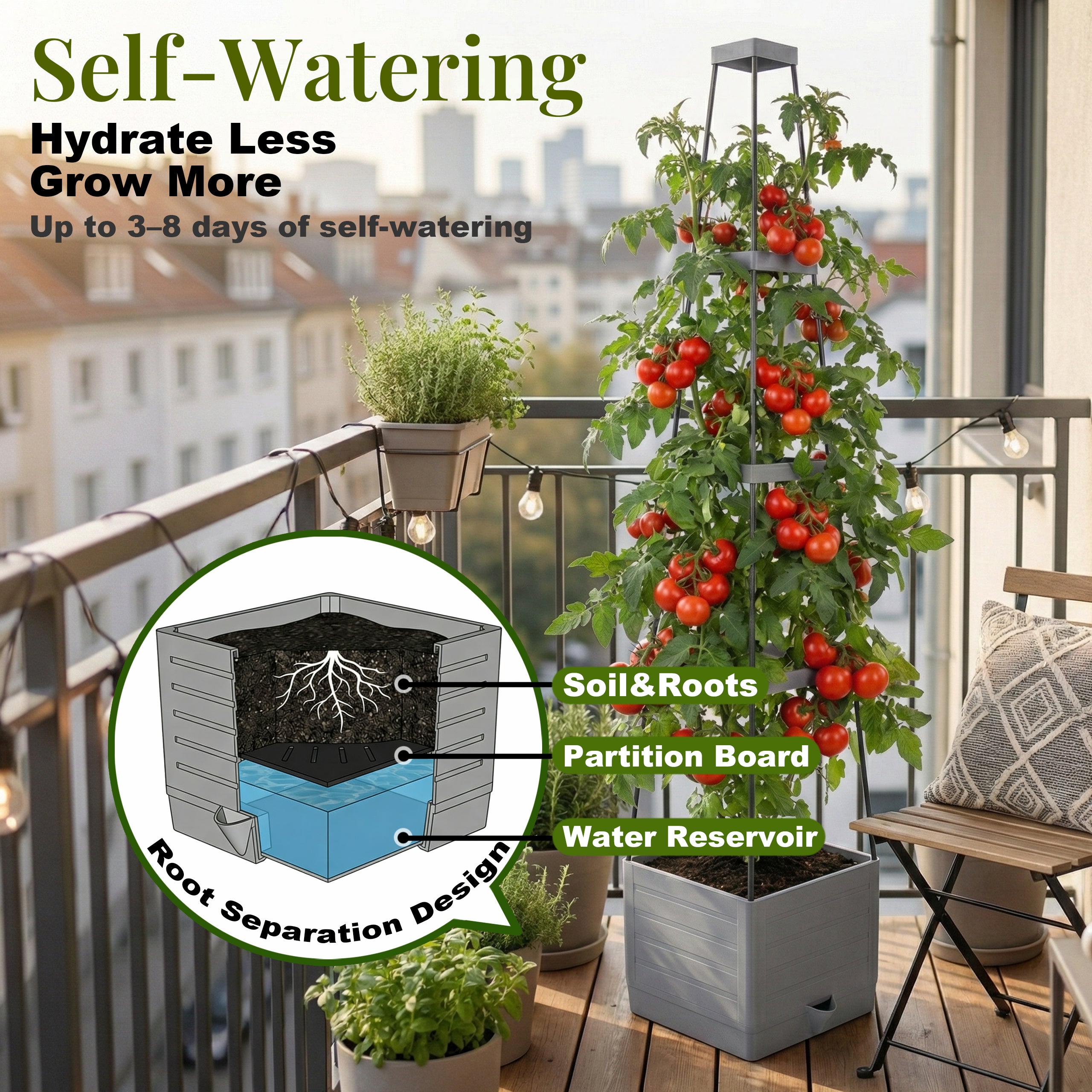 Ennufo Tomato Planter with Trellis, Self Watering Raised Garden Bed, Tomato Cages for Garden, Patio Vegetable Planter, 57 Inch