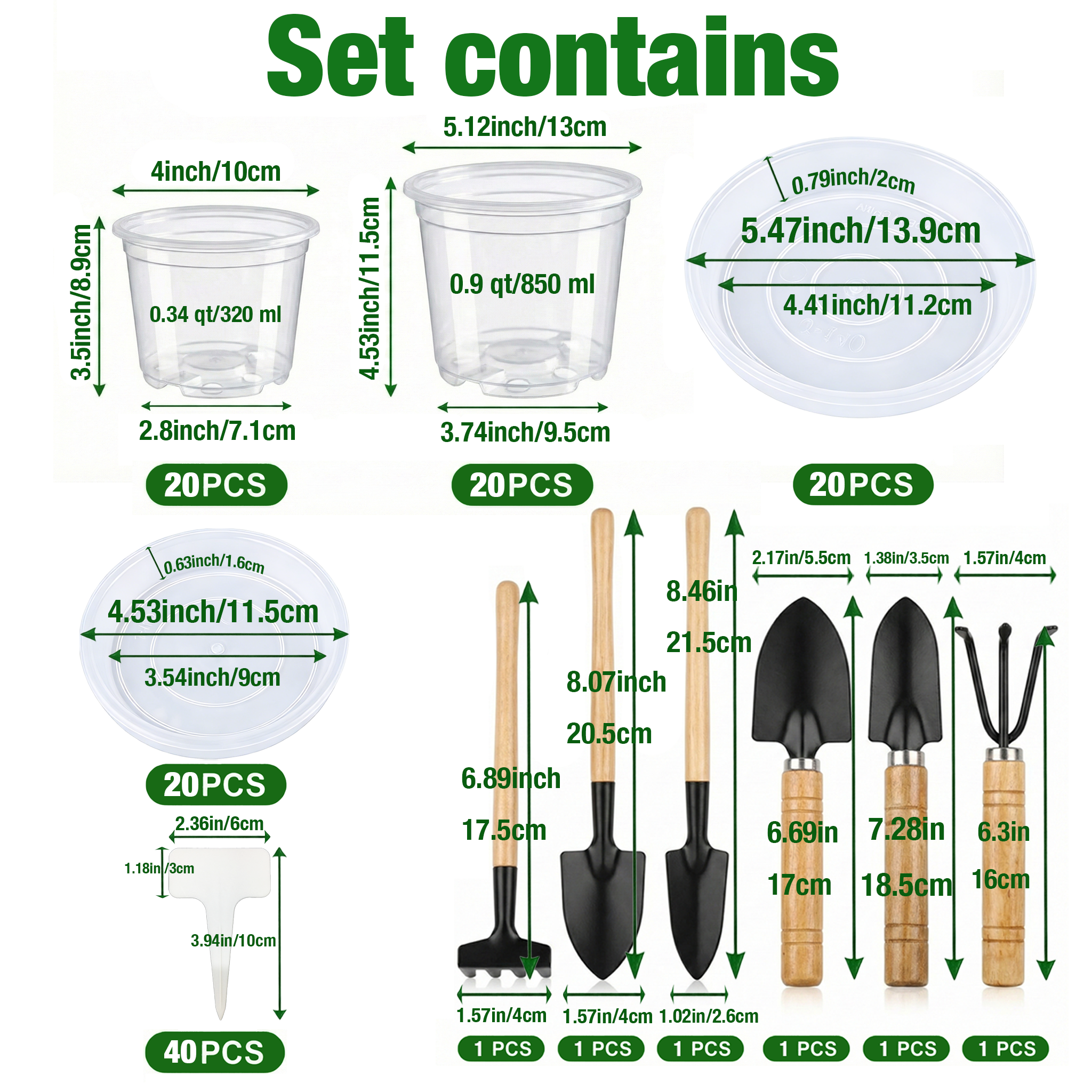 ENNUFO Clear Nursery Pots with Drainage, 4/5 inch Plastic Pots for Indoor Plants, 126 Pcs Seed Starter Kit with Plant Saucers, Labels & Tools