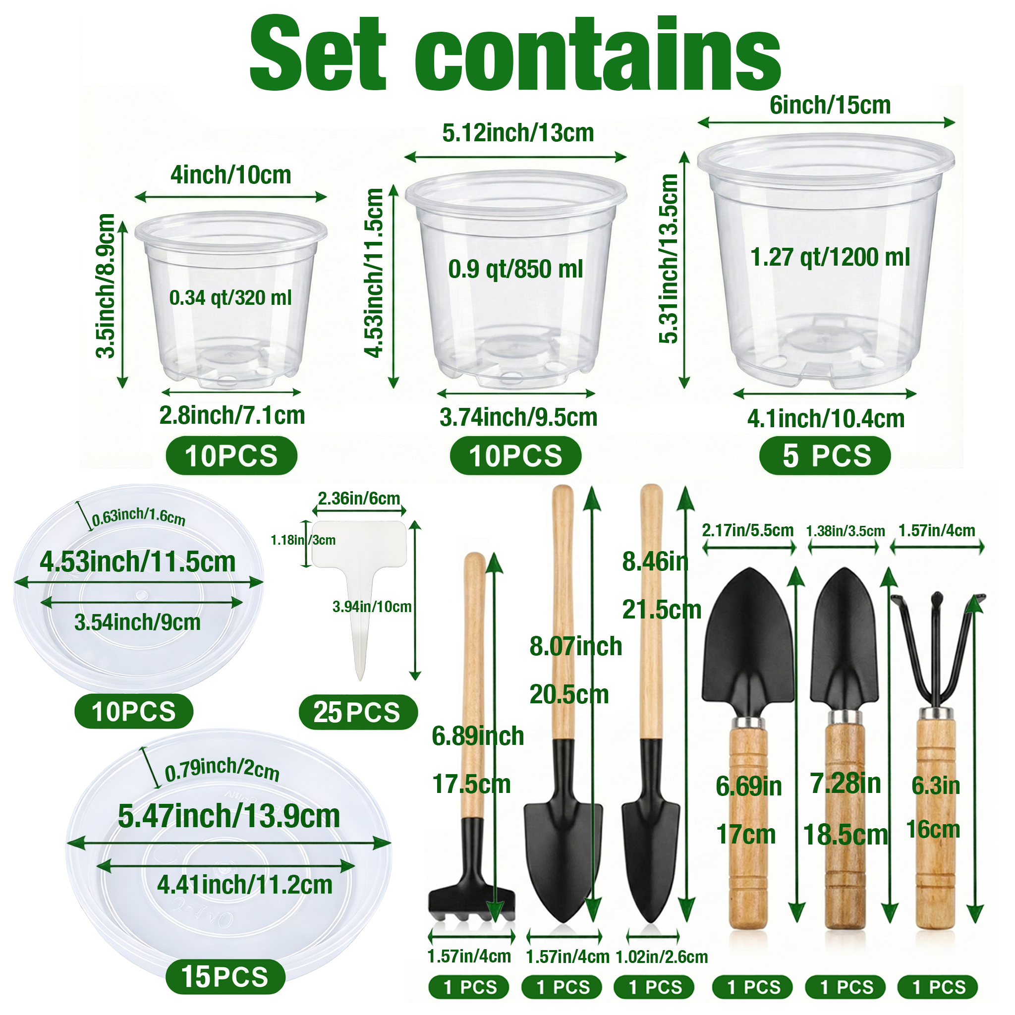 ENNUFO Clear Nursery Pots with Drainage, 4/5/6 inch Plastic Pots for Indoor Plants, 81 Pcs Seed Starter Kit with Plant Saucers, Labels & Tools
