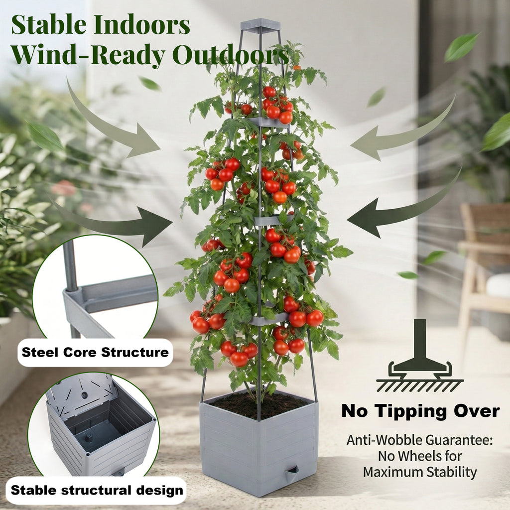 Ennufo Tomato Planter with Trellis, Self Watering Raised Garden Bed, Tomato Cages for Garden, Patio Vegetable Planter, 57 Inch