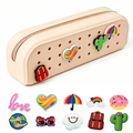 ENNUFO Brown Silicone Pencil Case, Fun Croc Pencil Pouch with 10 Custom Charms for Girls, Cute Zipper Bag for Kids School, Waterproof Organizer and Small Makeup Pouch (Tan)