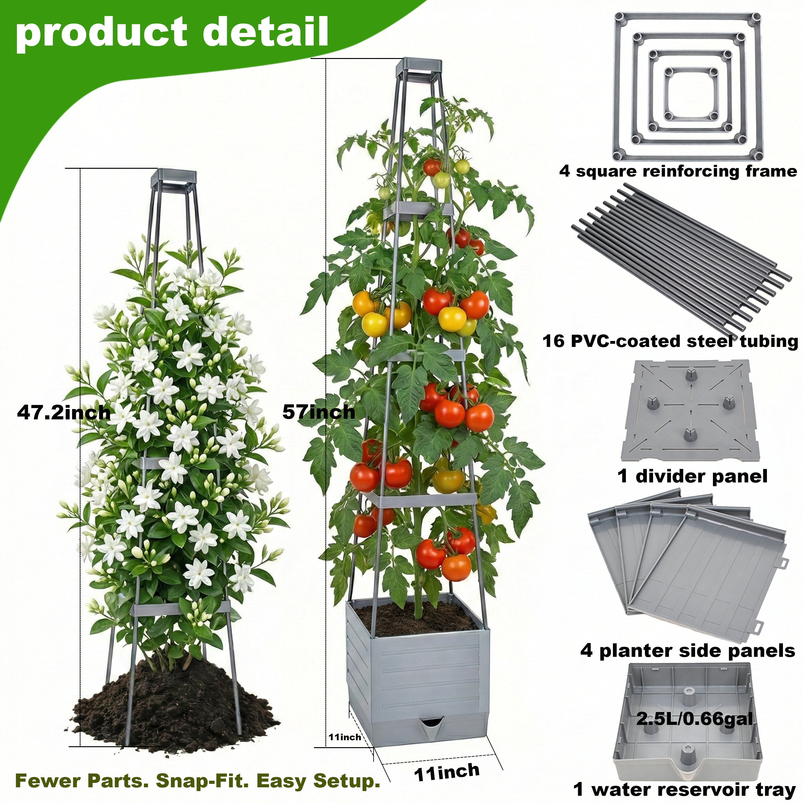 Ennufo Tomato Planter with Trellis, Self Watering Raised Garden Bed, Tomato Cages for Garden, Patio Vegetable Planter, 57 Inch