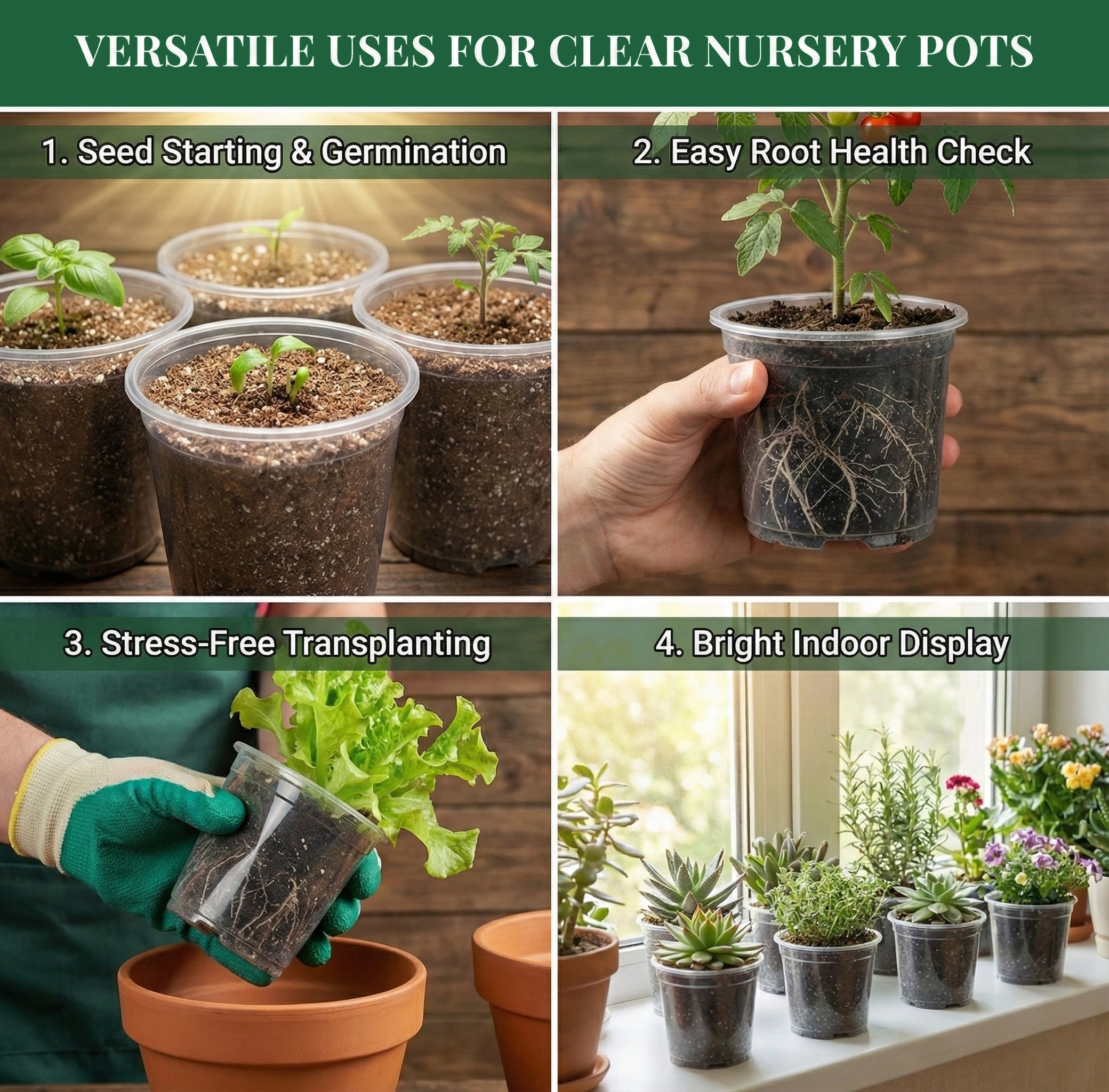 ENNUFO Clear Nursery Pots with Drainage, 4/5 inch Plastic Pots for Indoor Plants, 126 Pcs Seed Starter Kit with Plant Saucers, Labels & Tools