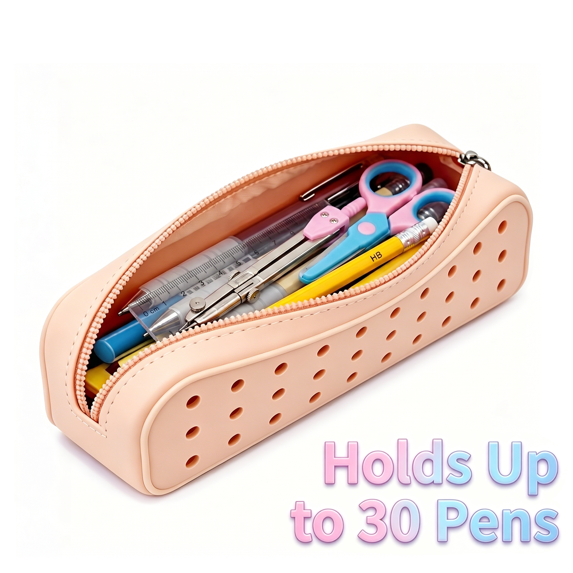 ENNUFO Brown Silicone Pencil Case, Fun Croc Pencil Pouch with 10 Custom Charms for Girls, Cute Zipper Bag for Kids School, Waterproof Organizer and Small Makeup Pouch (Tan)